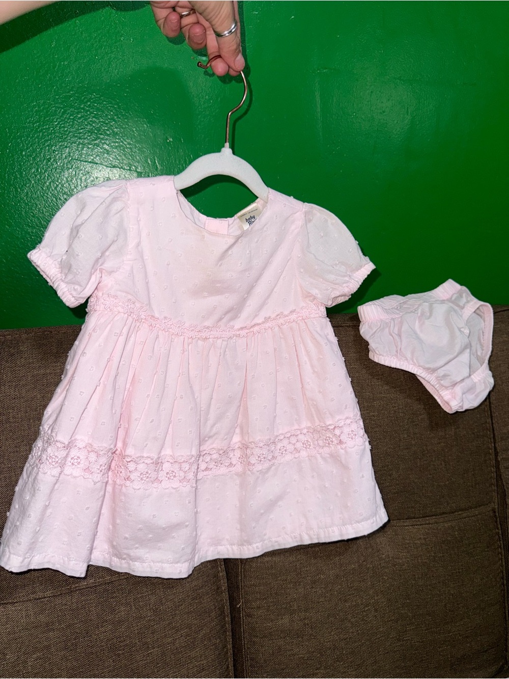 Baby Pink Eyelet Dress with Matching Diaper Cover